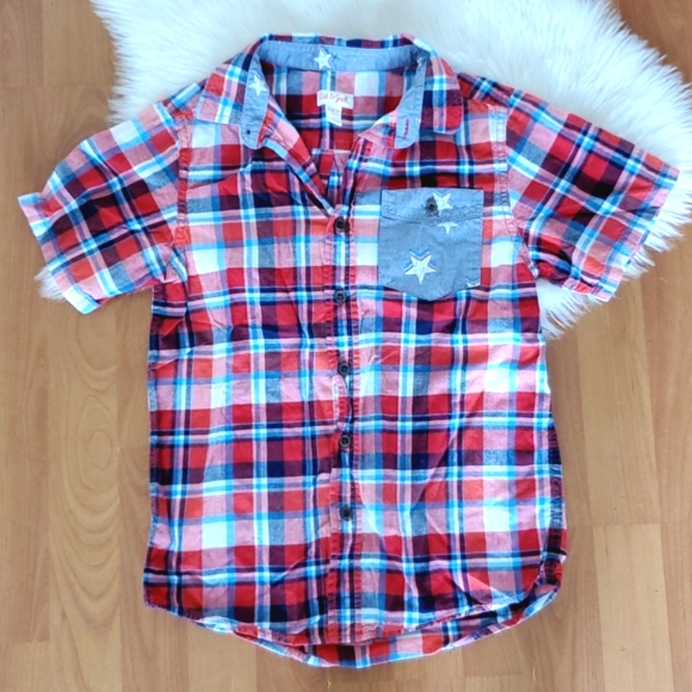 Cat & Jack Boys red white blue short sleeve shirt Independence Day 4th July